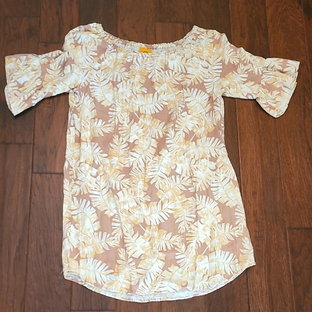 Ruby Rd women's linen blend dress with a Tropical Leaf pattern size Large